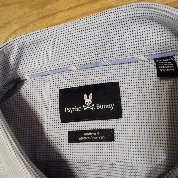 Psycho Bunny Button Up Shirt 17 1/2 34-35 Modern Fit Stretch Blue Dots - Picture 6 of 11